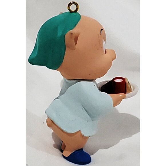 Hallmark Looney Tunes PORKY PIG with milk & cookies CHRISTMAS ORNAMENT 1993 VTG - Picture 4 of 8